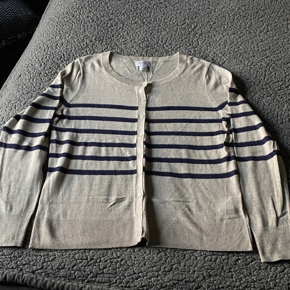 Old Navy Men's Cardigan - Gray with Navy Stripes